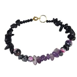 Hand Crafted Dalmatian Jasper Black Amethyst Fire Agate Beaded Bracelet